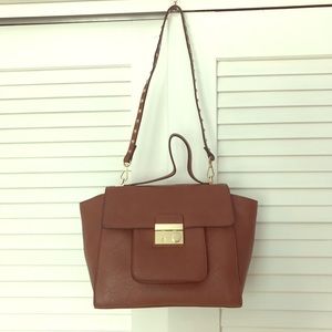 Brown Faux Leather Purse with Gold Details